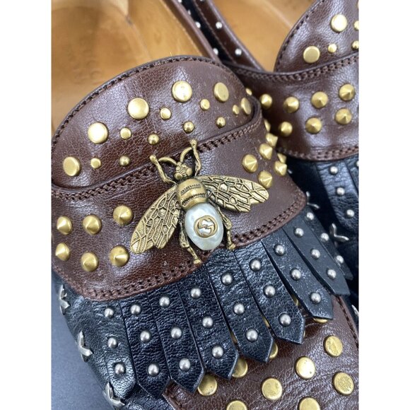 GUCCI Brown Studded Horsebit fringed Leather Loafer dress shoes sz 11.5 GUCCI - Picture 7 of 13